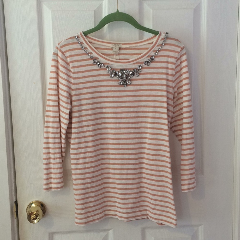 Embellished pink striped 3/4 length sleeve top